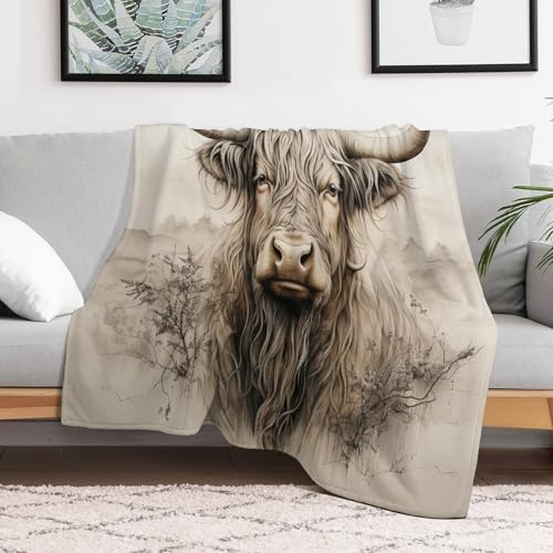 Highland Cow Fleece Throw Blanket for Couch Adults Teens 40" X 50" - color: Highland Cow, size: 40x50 inch