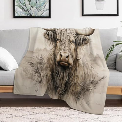 Highland Cow Fleece Throw Blanket for Couch Adults Teens 40" X 50" - color: Highland Cow, size: 40x50 inch