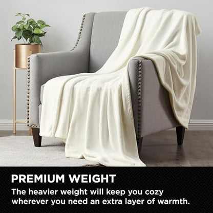 Brookstone Nap Plush Throw Blanket for Couch | Warm & Super Soft Blanket with Unmatched Heavy, Dense, and Ultra-Comfy Throw | Luxurious Drape, Cozying Up on a Sofa, Chair | Ivory - color: Ivory