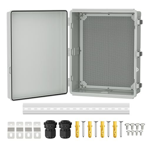 Joinfworld Weatherproof Electrical Box 19.7x15.7x7.9 Outdoor Enclosure | Weatherproof ABS Box with DIN Rail & Glands for Starlink, Outdoor WiFi, Solar, Pump Controller & DIY Projects - size: 19.7"x15.7"x7.9"