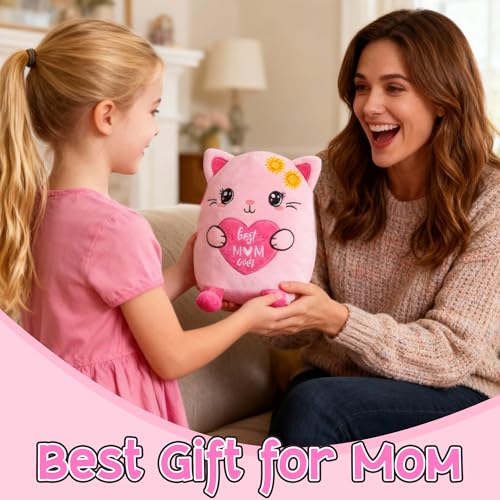 Best Mom Ever Gifts, 10-Inch Pink Cat Stuffed Animal Mom Birthday Gift from Daughter Son, Unique Present Ideas for Birthday Mother’s Day Christmas, Cute Plush Toy for Girl Boy New Moms - style: Mom Cat