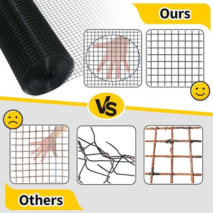 Hardware Cloth, Galvanized Chicken Wire Fence, 19 Gauge Vinyl Coated Wire Mesh Roll, Black Welded Wire Fencing Roll Gopher Wire Mesh Roll for Garden Fencing Rabbit Snake Wire (Black 24IN 100FT) - color: 24" x 100' Black