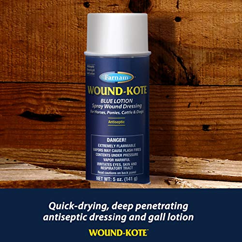Farnam Wound-Kote Blue Lotion Spray Horse Wound Care for use on Horses and Dogs, Antiseptic Properties, for Minor Wounds, Cuts and Sores, 5 Oz - size: 5 ounces