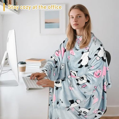 Catalonia Wearable Blanket with Sleeves for Women & Men, Fleece Wrap Throw - color: Panda Grey