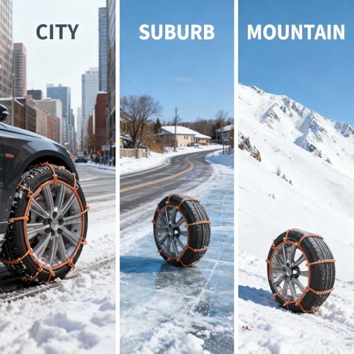 12 PCS Car Snow Tire Chains, Spiral Anti-skid Traction Straps, Portable Adjustable Zip Tie Tire Chain for Winter, Ice & Sand & Mud Emergency Accessory for Cars SUVs Trucks (Orange)