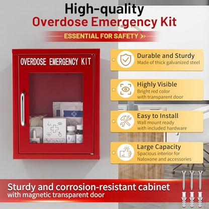 Zonon 1 Pcs Naloxone Overdose Emergency Kit Cabinet Wall Mountable in Case of Emergency Non-Locking Box Opioid Overdose with Acrylic Window 7 1/4 x 9 1/8 x 3 5/8 Inches Medication Not Included (Red)