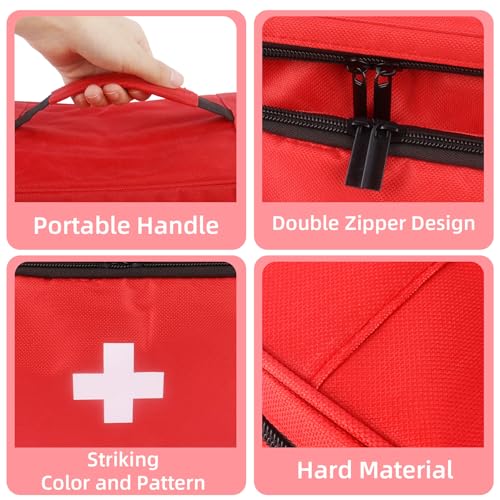 First Aid Bag Empty, 5-Set with Large Medical Organizer, 3 Portable Pouches & Hanging Bag for Home Car Travel Camping Office School Outdoor Adventure Medical Supplies,Pet First Aid Kits (Red)