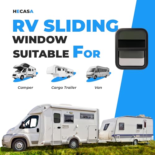 HECASA 18" W X 24" H RV Window W/Trim Ring & Mesh Screen Vertical Slide Fit for Van, Cargo, Trailer, Camper Tinted Tempered Glass Aluminium - size: 18" W x 24" H