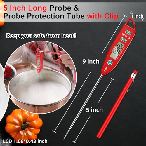 BOMATA Digital Water Thermometer for Liquid, Meat, Cooking, IPX7 Waterproof - color: Red