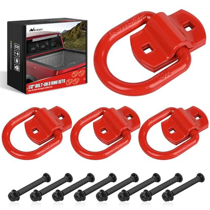 Nilight 4 PCS 1/2" D Ring Tie Down Anchor Bolts on Trailer | Heavy Duty Rings with Screws Bolts on Trailer Truck Bed Cargo 12000 Lbs Break Strength Hook Red - color: Red