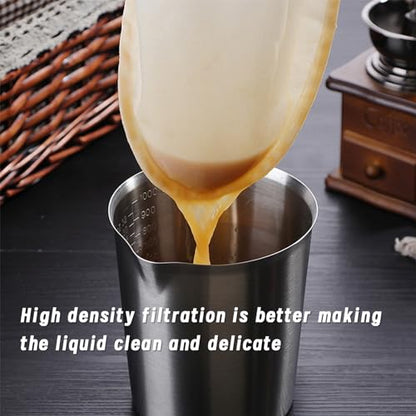 4 Pcs Ultra Fine Mesh Strainer Bags Reusable Mesh Filter Bag | 4 Pcs Ultra Fine Mesh Strainer Bags with 2 Pcs Handle Frame, Reusable Mesh Filter Bag for Filter Juice Nut Milk Oil and Soup