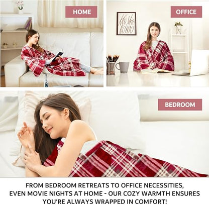 Beautyrest Wearable Electric Poncho Wrap Blanket, Ultra Soft Sherpa & Berber Fleece Heated Throw, UL Certified & OEKO-TEX, 3 Heat Settings & 2 Hour Auto Shutoff, Gift-Ready, 50" x 64", Red Plaid - color: Red Plaid, size: 50 in x 64 in