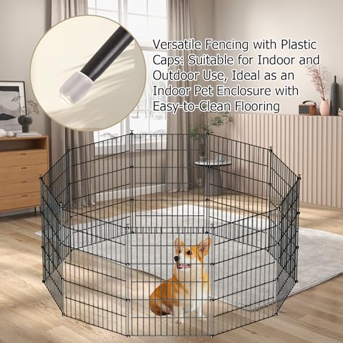 10 Panels No Dig Metal Garden Fence 24"H x 20' L Dog Fence Outdoor for Yard | Rustproof welded metal with ground stakes for outdoor yards, patios. Modular design restrains pets, rabbits and small animals - size: 10 Panels-20 ft(L) X 24 in(H) without Gate