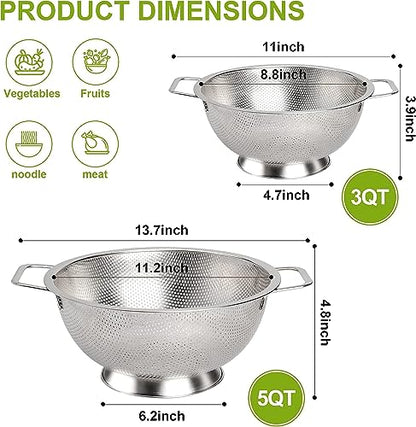 Gulex Stainless Steel Colander Set, Kitchen Strainer, Dishwasher Safe - size: 3QT+5QT