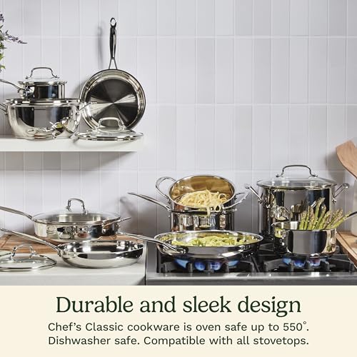 Cuisinart 1.5 Quart Sauce Pan with Cover, Stainless Steel Pot with Lid, Small Kitchen Pots, Dishwasher Safe, Compatible with Induction, Electric, Gas Cooktops, Oven Safe Saucepan, Cool Grip Handles | Stainless steel saucepan with aluminum encapsulated bas