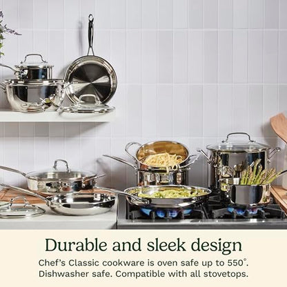 Cuisinart 1.5 Quart Sauce Pan with Cover, Stainless Steel Pot with Lid, Small Kitchen Pots, Dishwasher Safe, Compatible with Induction, Electric, Gas Cooktops, Oven Safe Saucepan, Cool Grip Handles | Stainless steel saucepan with aluminum encapsulated bas
