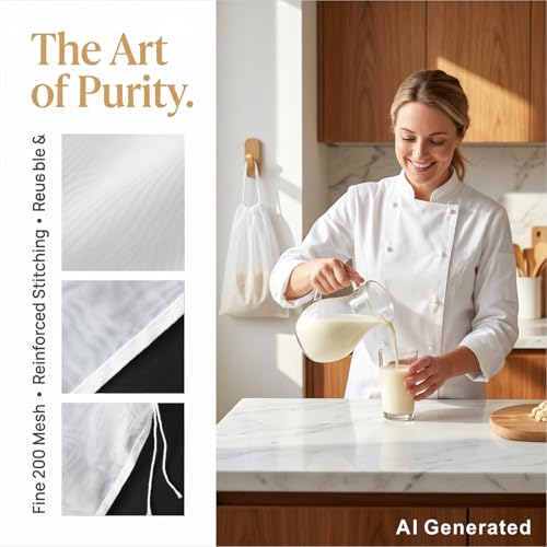 Nut Milk Bags 10 Pack, 2 Sizes Reusable Cheesecloth Strainer Bags, 5 Large 12 x 8 Inch + 5 Small 8 x 6 Inch, 200 Mesh Food Straining Bags for Yogurt, Juice, Coffee, Tea and Tofu