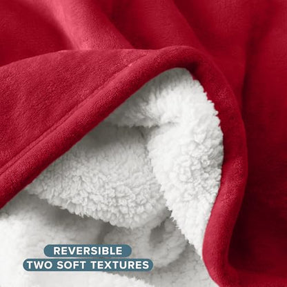 Bare Home Sherpa Fleece Blanket (Throw, Red) | Reversible Blanket for Bed, Sofa, and Couch, Warm & Lightweight, Fluffy & Soft - color: 20 - Red, size: Throw/Travel