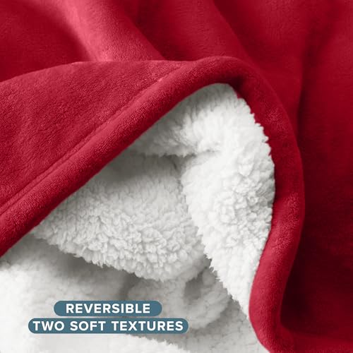 Bare Home Sherpa Fleece Blanket (Throw, Red) - color: 20 - Red, size: Throw/Travel