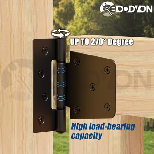 3.5 Inch Heavy Duty Gate Hinges, Extra Thick Black Shed Barn Door Hinges for Wooden Fences, Yard Gate, Vinyl Fence Gate, Garage, Gate Door Hinges for Indoor Outdoor(4 Pack)
