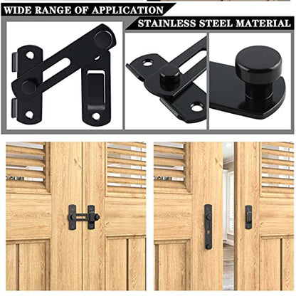 Barn Gate Latch Hardware Kit,2 Latch+4 Hinges,Stainless Steel Black
