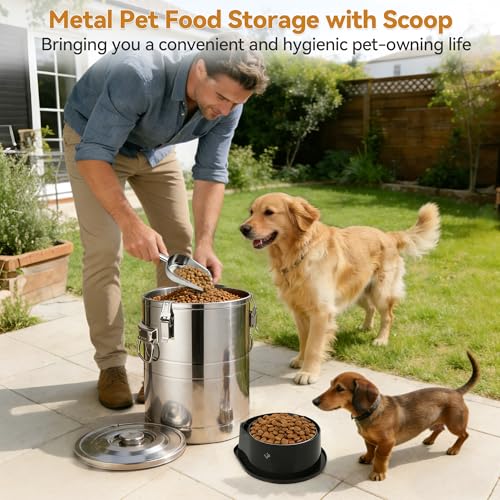 Newget 35 lb Stainless Steel Dog Food Storage Container with Scoop - size: 35 lb