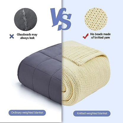 L'AGRATY Knitted Weighted Blanket 48"x72" 12lbs for Adults Cooling - color: Cream White, size: 48" x 72" | 12 lbs