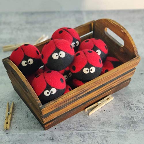 Friendsheep Wool Dryer Balls, Organic Reusable Fabric Softener Alternative for Laundry, Handmade, Fair Trade, Hypoallergenic, Eco-Friendly, Plastic-Free (6 Pack XL – Ladybugs) | Reusable fabric softener alternative Organic wool, handmade, fair trade, hypo
