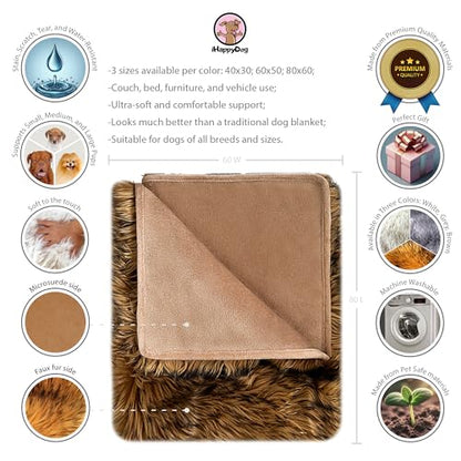IHAPPYDOG Faux Fur Dog Blanket, Waterproof Couch Cover, Brown 80"x60" - color: Brown, size: 80" x 60"