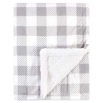 Hudson Baby Unisex Baby Plush Mink and Sherpa Blanket, Gray Plaid, One Size - color: Gray Plaid, size: One Size