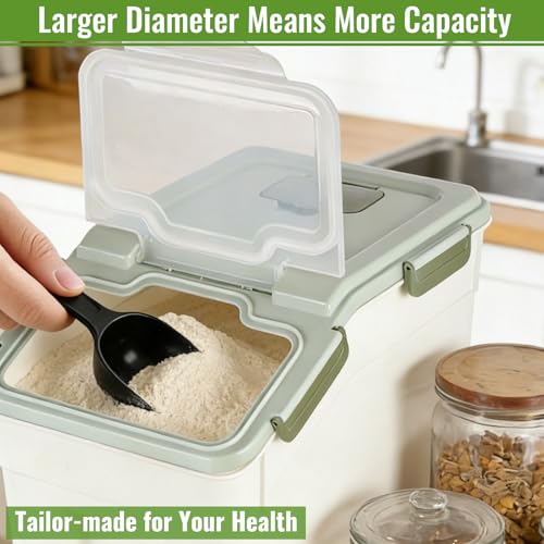 2 Pack Rice Container 50 lbs Large Bulk Flour Sugar Storage Holdhouse Plastic Grain Cereal Dry Goods Bin with Spoon and Measuring Cup for Kitchen Pantry Organization - Green - color: Green
