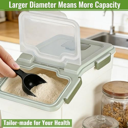 2 Pack Rice Container 50 lbs Large Bulk Flour Sugar Storage Holdhouse Plastic Grain Cereal Dry Goods Bin with Spoon and Measuring Cup for Kitchen Pantry Organization - Green - color: Green