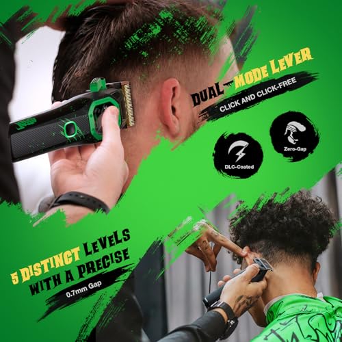 SUPRENT FANGS Professional Barber Clippers - High-Performance 13,000 RPM Vector Motor Hair Clipper Barber Trimmer Set, Professional Haircutting Kit with AI Speed Control, Patented U-Teeth Blade(black) - color: Black Green