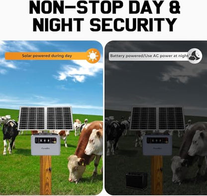 Solar Electric Fence Charger, 30 Mile 6-12KV 0.3-1.5J for Livestock