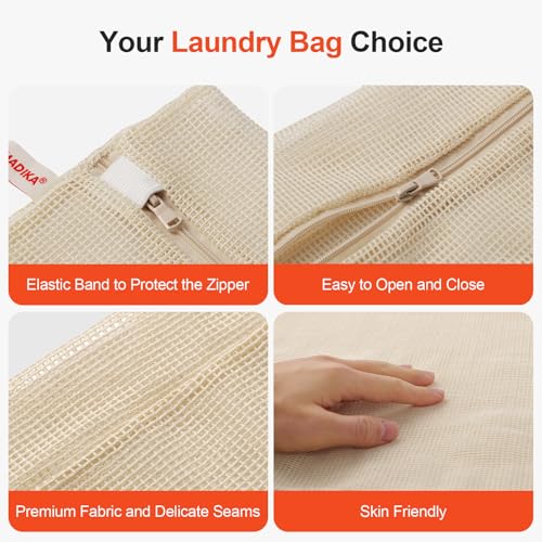 MADIKA 100% Cotton Mesh Laundry Bags, Organic Cotton Laundry bags, No Dye, Set of 4, Natural - size: XL/L/M/S