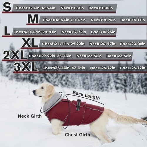 Lelepet Dog Coat Waterproof Dog Jacket Fleece Vest with Adjustable Buckle - color: Wine Red, size: S