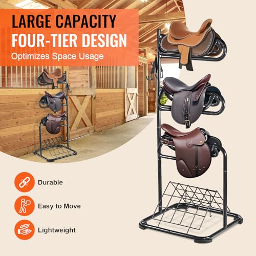 VEVOR Freestanding Saddle Stand, 30 x 30 x 68.5 in, 3 Tiers Saddle Rack, Heavy Duty Saddle Blanket Holder with Removable & Rotating Tiers, English & Western Saddle Rack for Tack Room Organization - style: XL Large 3 Tiers-1 Pack