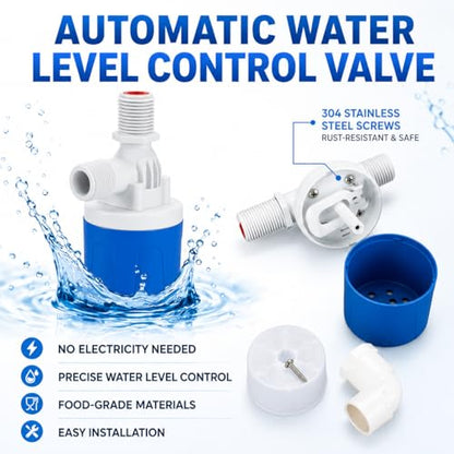 3PCS 3/4 Inch Top Inlet Water Float Valve | Automatic Water Level Control, Plastic Shut Off, For Livestock Waterer, Pond, Pool, Aquarium - size: 3/4''-3 PCS