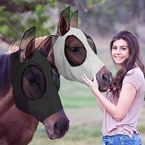 Weewooday 2 Pcs Horse Fly Mask with Ears, Soft Stretchy Horses Face Masks for Flies, Breathable Mesh Eye Cover, UV Protection Horse Masks for Pasture, Barn, Turnout(L,Black, Grey) - color: Black, Grey, size: L