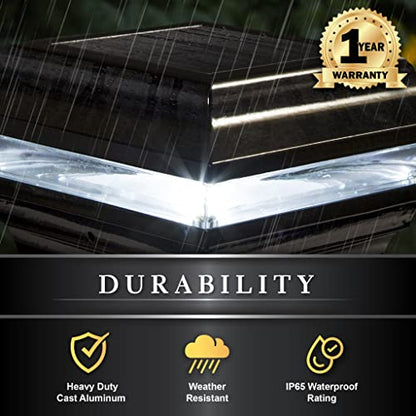 Classy Caps 4x4 Imperial Solar Post Cap - Fits 3.5"x3.5" and 4"x4" Deck & Fence Posts - Black Cast Aluminum - Warm and Cool Light Modes