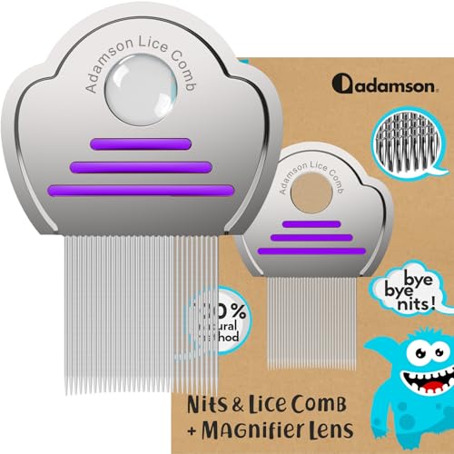 Lice Comb for Kids - Nit Comb with Magnifier Lens, All Hair Types | Fine steel teeth catch every lice & nit. Built-in magnifier shows what others miss. Gentle on kids, works wet or dry. - color: Purple