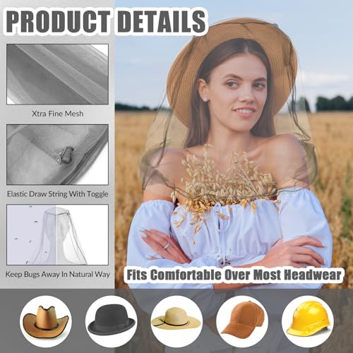HESTYA 4 Pack Mosquito Bug Net Mesh for Head Mosquito Net Face Fly Netting Hood from Insect Bugs Gnats for Outdoor(Gray) - color: Gray