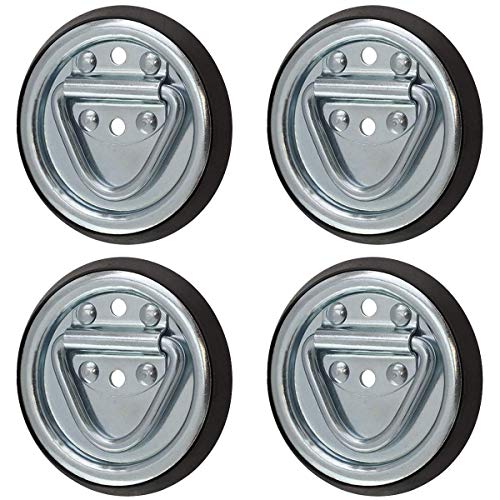 SPEP.com 4 Pack D Ring Steel Tie-Downs - Floor Flush Surface Mount with Black Bases - Tiedown Breaking Load of 1,200 Pounds - size: 4 Pack
