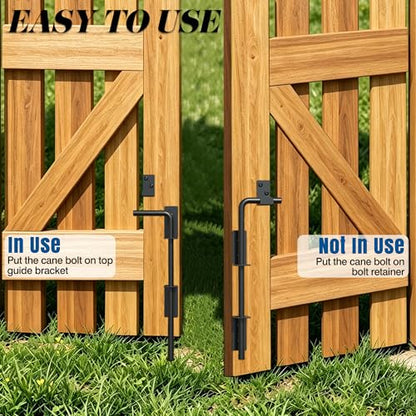 Heavy Duty Cane Bolt Gate Drop Rod, 18" Black Gate Latches Hardware for Wood Fence/Metal/Vinyl/Double Gates, Outdoor Gate Ground Latch Drop Rod with Mounting Screws, 2 Pack - size: 18 Inch