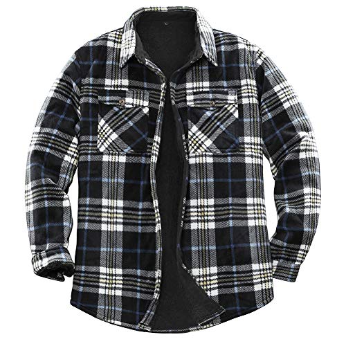ZENTHACE Men's Warm Sherpa Lined Plaid Shirt Jacket - color: Navy/Beige, size: XX-Large