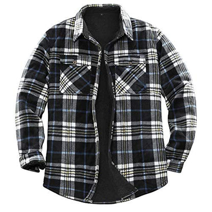 ZENTHACE Men's Warm Sherpa Lined Plaid Shirt Jacket - color: Navy/Beige, size: XX-Large