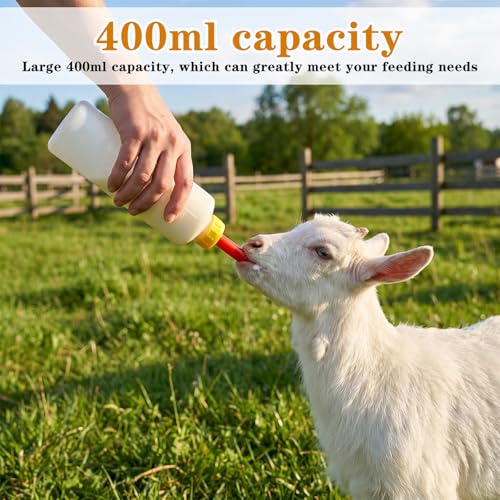 12 Pcs Goat Nipple and Bottles Set, 400 ml/13.5 oz Small Animal Feeding Bottles Lamb and Kid, Livestock Baby Bottle for Sheep, Lamb, Calf and Other Mammal Feeding Bottle