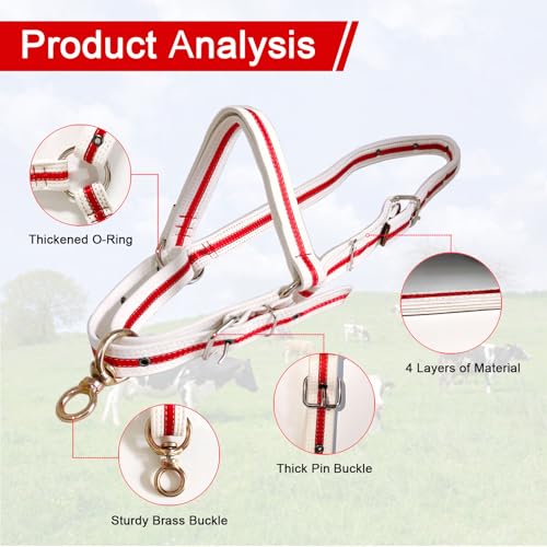 Cattle Halter Calf Halter Cow Halters with Heavy-Duty Brass Buckle, Easy-Clean Suede-Like Material, Adjustable Design for Calves, Adult Cattle, and Small Ponies (White, Medium) - size: Medium
