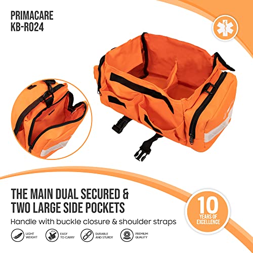 Primacare KB-RO24 Empty First Responder Bag, 16"x8"x7", Professional Compartment Kit Carrier for Trauma and Emergency Medical Supplies, Orange