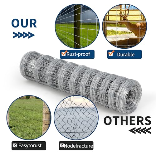 Garvee Livestock Fence, 5Ft x 328Ft Galvanized Wire Fencing, Cattle Farm Fence, Heavy Zinc Coated Deer Goat Cattle Fence for Farm Yard Livestock Protection